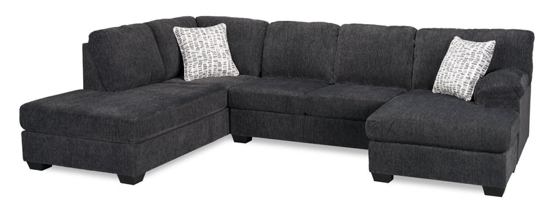 Sofa sectionnel en U de gauche Morgan 2 pièces fabriqué au Canada en tissu de chenille avec coussins décoratifs - gris