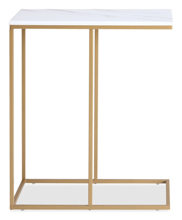 Table d’appoint Voss de 20 po avec dessus en imitation de marbre - blanche et dorée 