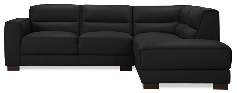 Sofa sectionnel de droite Citadel 2 pièces en cuir véritable de qualité supérieure avec pattes en bois - noir