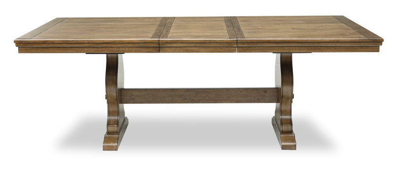 Ensemble de salle à manger Clara 7 pièces avec table, rallonge de 68 po à 86 po (L), base à tréteaux et 6 chaises - brun