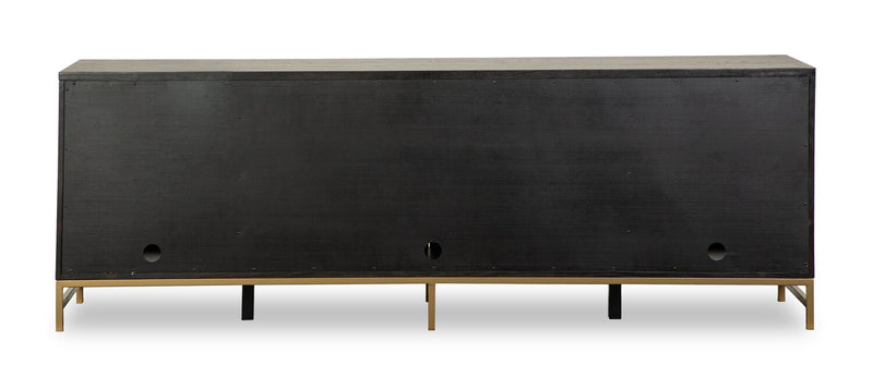 Meuble pour téléviseur moderne Cresset de 84 po en bois massif avec rangement et système de gestion des câbles pour téléviseurs jusqu’à 90 po - grain de café