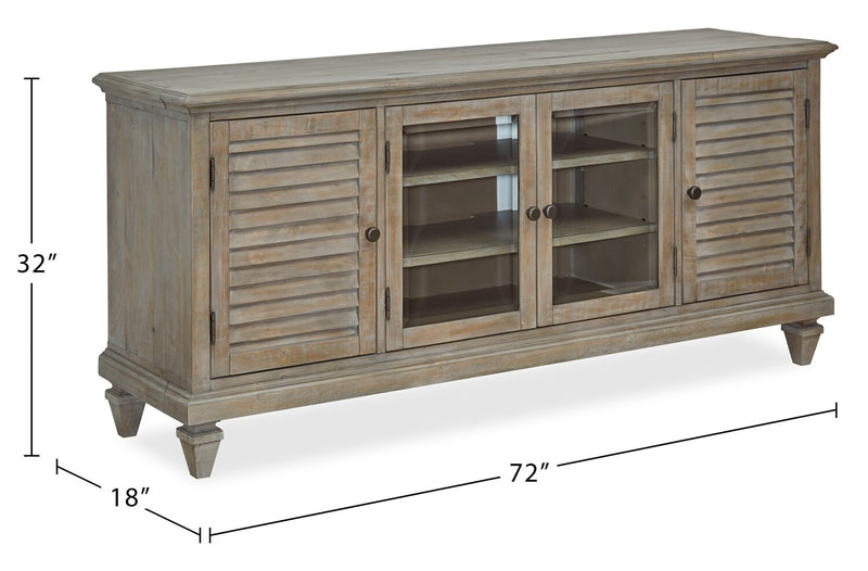 Meuble pour téléviseur rustique Baron de 72 po en pin avec rangement et système de gestion des câbles pour téléviseurs jusqu’à 80 po - gris tourterelle