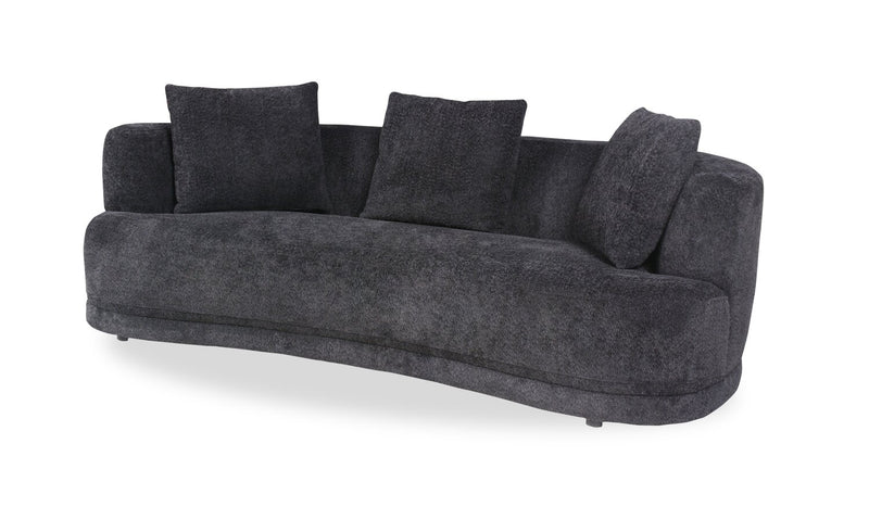 Sofa arrondi Moon de 91 po en tissu avec coussins décoratifs - noir corbeau laineux