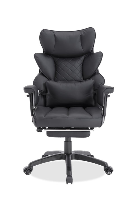 Chaise de bureau réglable Tommy de 28.7 po en similicuir avec repose-pieds et accoudoirs réglables - noire 