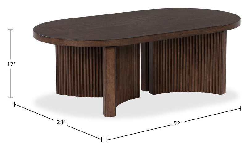 Table à café Barlow de 52 po de style moderne du milieu du 20e siècle en bois massif - brune