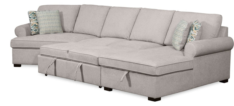 Sofa-lit sectionnel enveloppant de gauche Haven de Scott Living 3 pièces en tissu de chenille avec rangement - gris