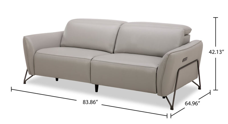 Sofa à inclinaison électrique Riviera en cuir véritable de qualité supérieure - gris clair