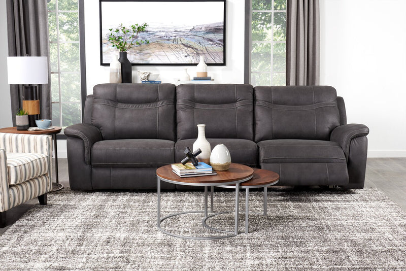 Sofa à inclinaison électrique Floy de 116,5 po en suédine avec appuie-têtes électriques et ports USB - gris