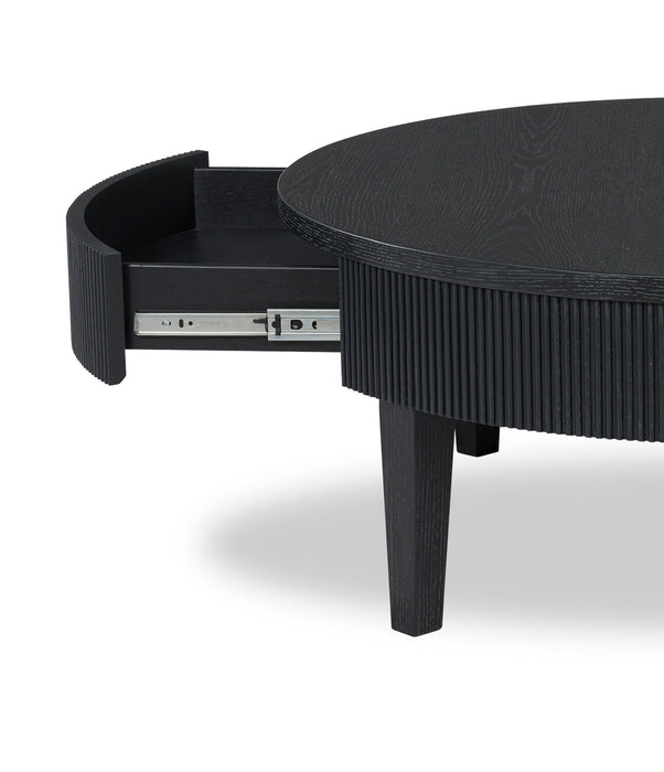 Table à café ronde contemporaine Sanford de 42 po en bois massif avec rangement - noire