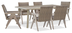 Ensemble Muskoka 7 pièces pour la terrasse à l’extérieur avec table de coin-repas et 6 chaises - osier en résine, aluminium - beige