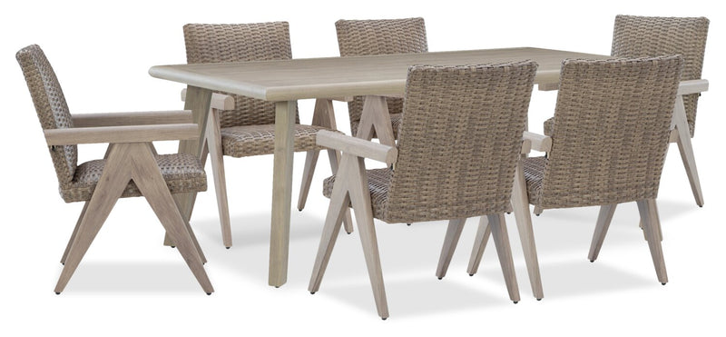 Ensemble Muskoka 7 pièces pour la terrasse à l’extérieur avec table de coin-repas et 6 chaises - osier en résine, aluminium - beige