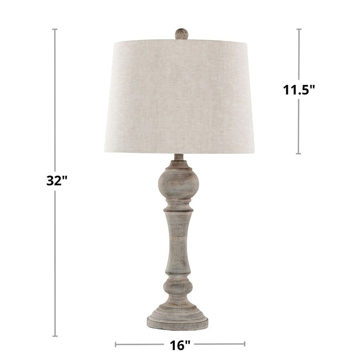 Lampe de table champêtre Orson de 32 po avec abat-jour en lin de couleur avoine - grise