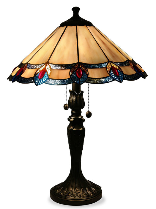 Lampe de table Magnolia avec abat-jour en verre de style Tiffany - bronze antique