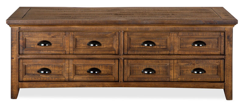 Table à café traditionnelle Hanson de 50 po en pin avec dessus relevable - muscade grillée