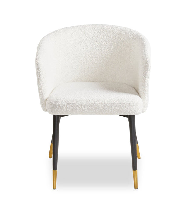 Chaise de salle à manger Gem en tissu bouclé et en métal avec touches dorées - blanche