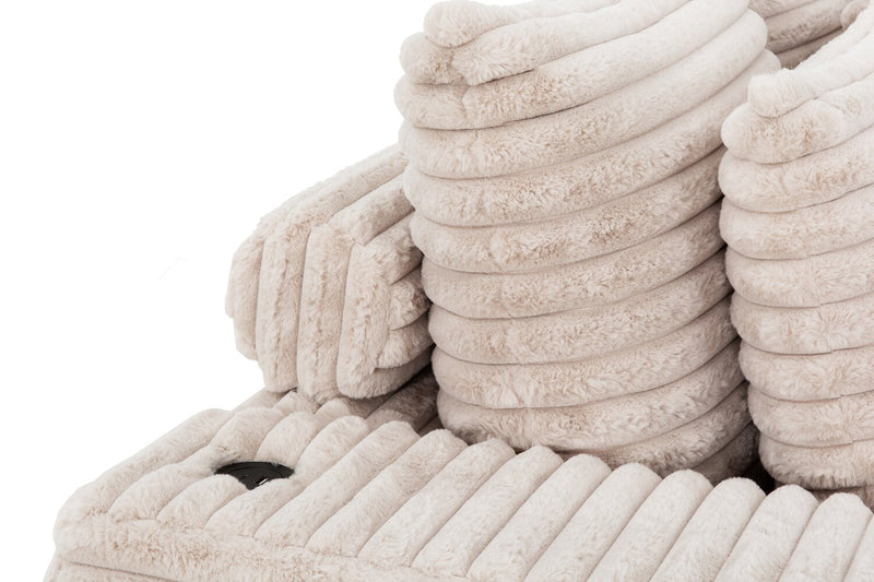 Sofa sectionnel Alto 2 pièces en tissu de fausse fourrure très douce avec deux porte-gobelets et ports USB - vison taupe