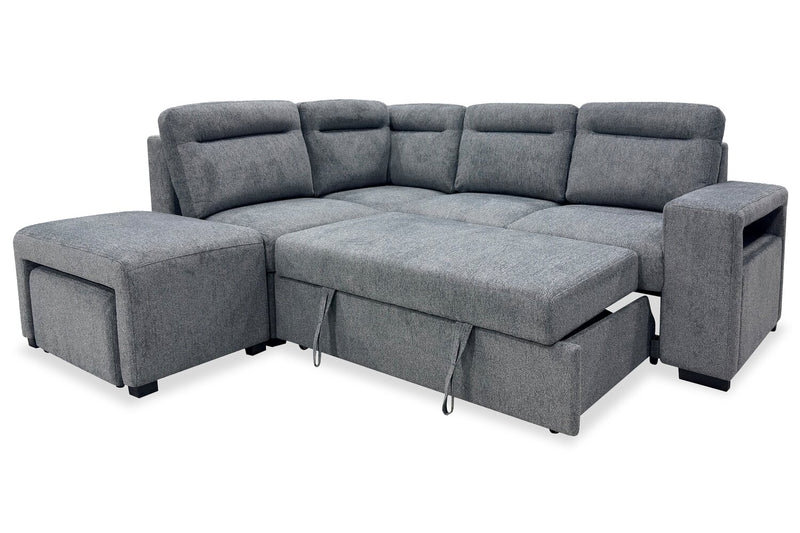 Sofa-lit sectionnel de gauche Coast 3 pièces en tissu avec rangement et pouf - fumée