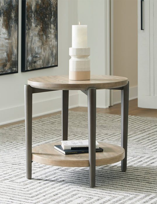 Table de bout ronde moderne Lloyd de 27 po avec tablette - gris-brun