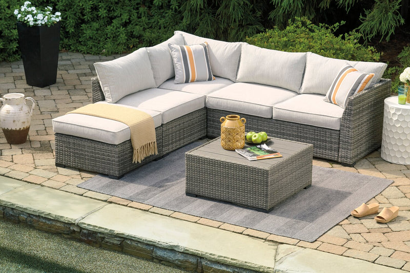 Ensemble Victoria 4 pièces pour la terrasse à l’extérieur avec causeuse, fauteuil sans accoudoirs - gris