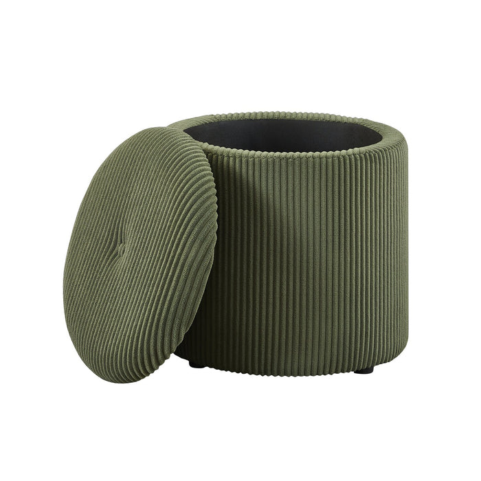 Pouf de rangement rond Saskatoon de 17 po en velours côtelé - vert