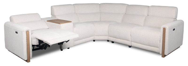 Sofa sectionnel modulaire à inclinaison électrique Sable 6 pièces en chenille avec appuie-têtes électriques et port USB - blanc albâtre