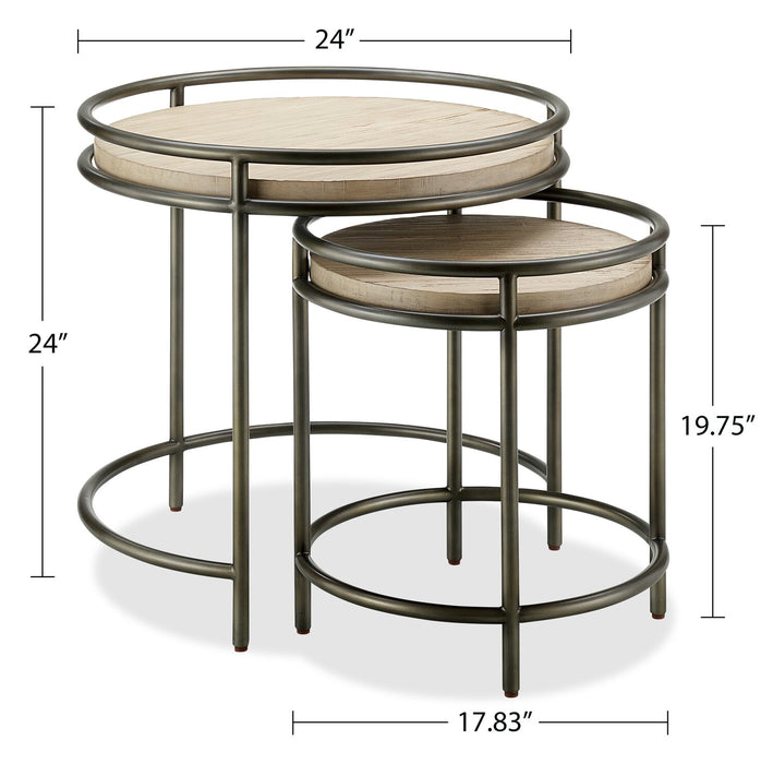 Tables de bout gigognes rondes modernes Saxon de 24 po - naturelles et nickel rétro
