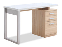 Bureau réversible Oscar de 47 po avec rangement - imitation de marbre blanc et blanc vieilli