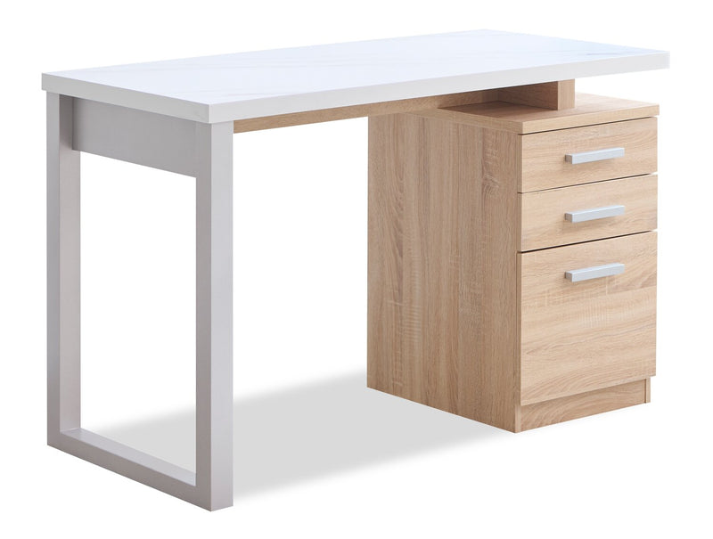 Bureau réversible Oscar de 47 po avec rangement - imitation de marbre blanc et blanc vieilli