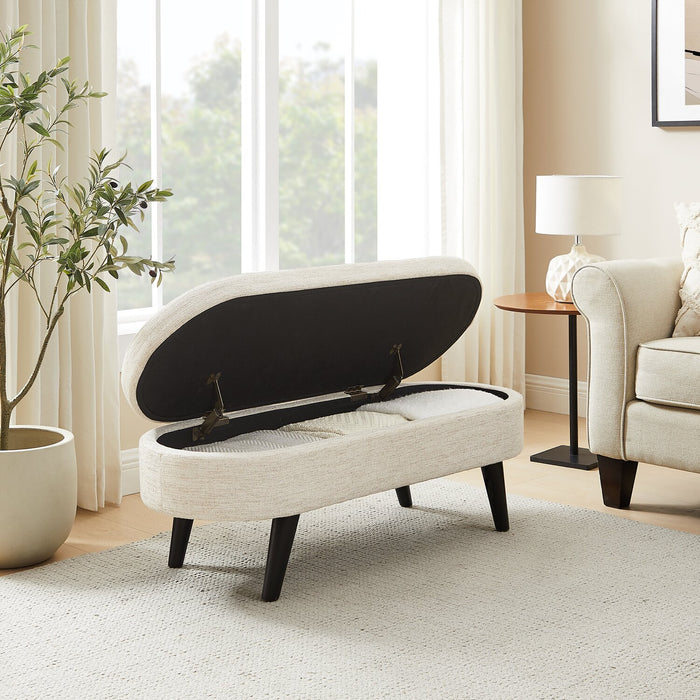 Pouf de rangement ovale Montreal de 43,5 po en tissu - blanc