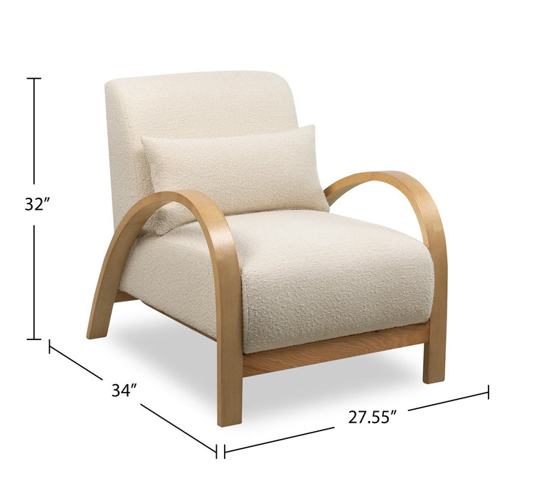 Fauteuil d’appoint Loft de 27,55 po en tissu bouclé avec coussin décoratif, accoudoirs et pattes en bois - blanc