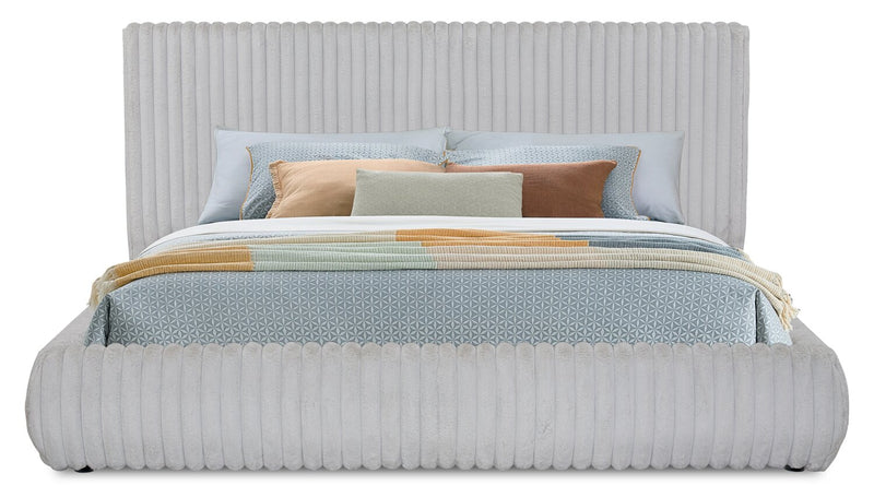 Lit plateforme rembourré Aria en tissu gris capitonné - format très grand lit