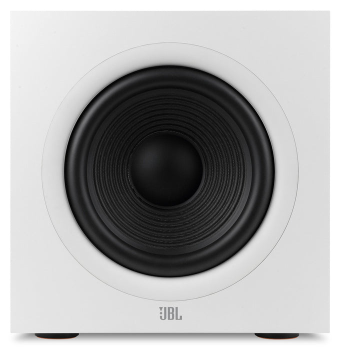 Caisson d’extrêmes graves amplifié de 300 W JBL Stage 200P de 10 po – blanc (JBL200PWHTAM)