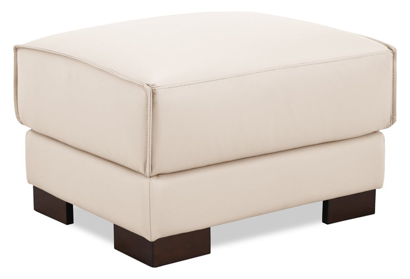 Pouf Citadel de 28 po en cuir véritable de qualité supérieure avec pattes en bois - blanc givré