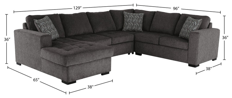 Sofa-lit sectionnel de gauche Legend 4 pièces fabriqué au Canada en tissu de chenille avec fauteuil long de rangement - brun étain