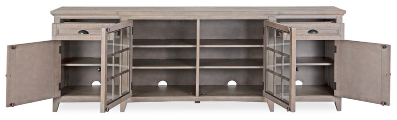 Meuble pour téléviseur traditionnel Wesley de 90 po avec rangement et système de gestion des câbles pour téléviseurs jusqu’à 95 po - gris tourterelle