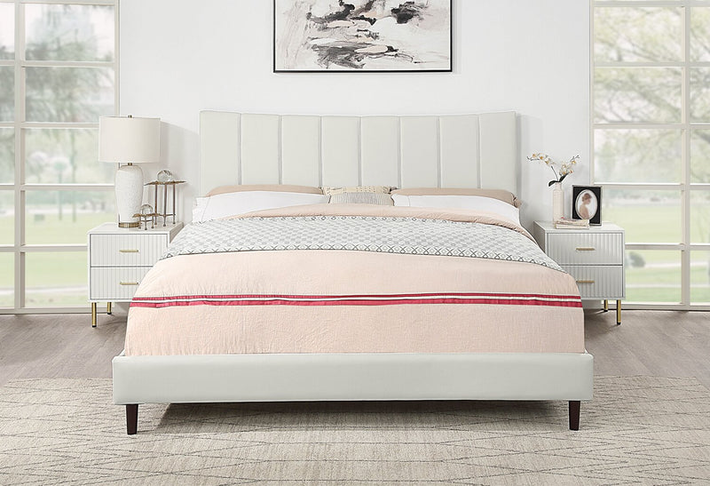 Lit plateforme rembourré Paseo en tissu de cuir végétalien taupe - format très grand lit