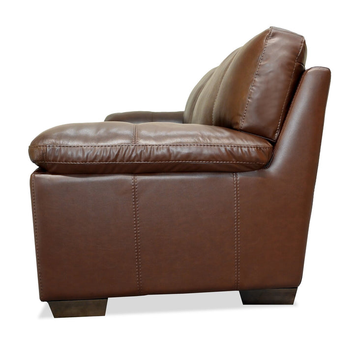 Sofa Classico de 90 po en cuir véritable avec pattes en bois - tabac