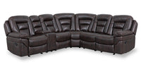  Sofa sectionnel inclinable Leo 6 pièces en tissu d’apparence cuir avec console de rangement et 2 porte-gobelets - brun noyer