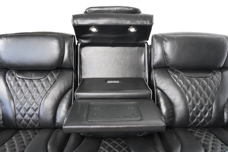 Sofa de massage à inclinaison électrique Elite de 86 po en cuir véritable avec son immersif et appuie-têtes électriques - noir