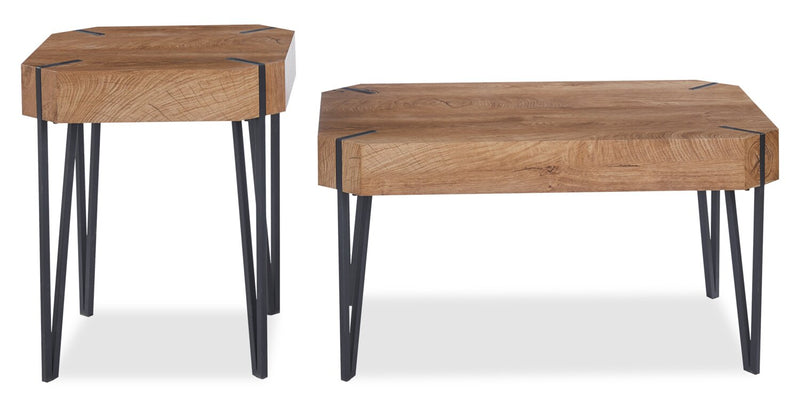 Ensemble de 2 tables modernes Arden de 35 po, table à café et table de bout - brun