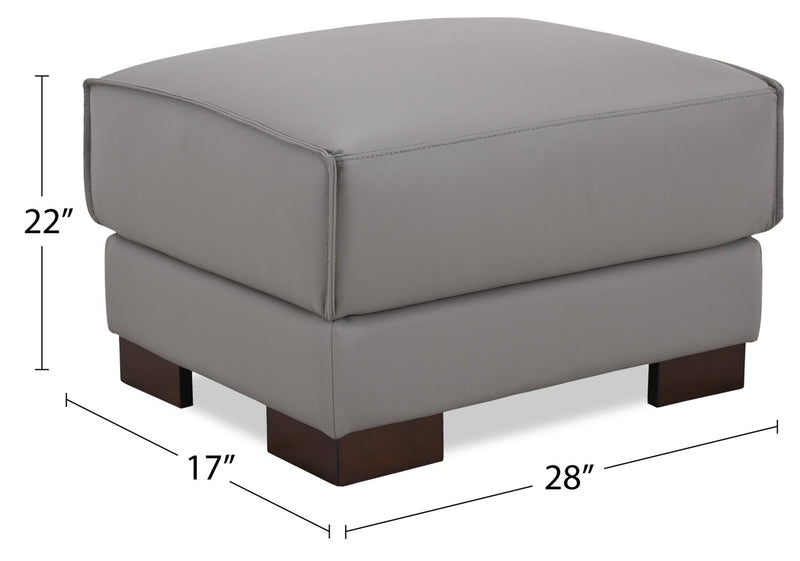 Pouf Citadel de 28 po en cuir véritable de qualité supérieure avec pattes en bois - gris