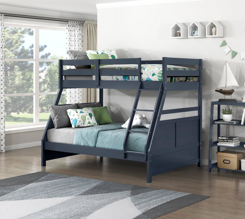 Lits superposés Quinn pour enfants avec échelle et garde-corps, bleus - simple et double