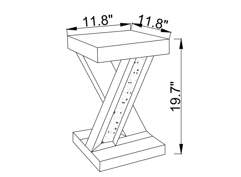 Table d'appoint Lydia de 12 po en miroir avec cristaux - argentée