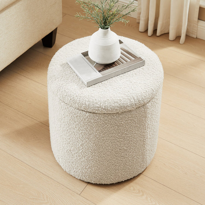 Pouf de rangement rond Ontario de 14,75 po en tissu - blanc