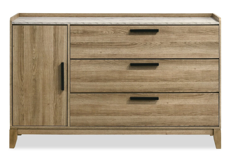 Ensemble de chambre à coucher Sable brun clair 5 pièces avec lit, commode et miroir - format grand lit