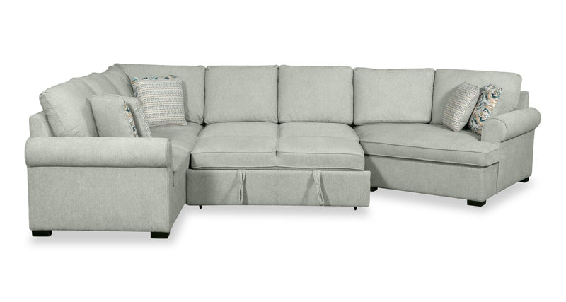 Sofa-lit sectionnel enveloppant de droite Haven de Scott Living 3 pièces en tissu de chenille - bleu écume de mer 