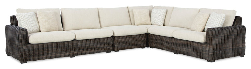 Ensemble Halifax 4 pièces pour la terrasse à l’extérieur avec 2 causeuses, fauteuil sans accoudoirs et fauteuil en coin - brun et beige