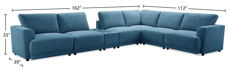 Sofa sectionnel modulaire Voyage 7 pièces en tissu avec console et coussins de dossier amovibles - bleu
