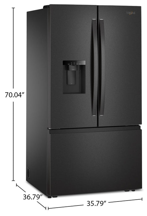 Réfrigérateur Whirlpool de 36 po et de 30 pi3 à portes françaises avec machine à glaçons double - acier inoxydable noir - WRFF3736SV