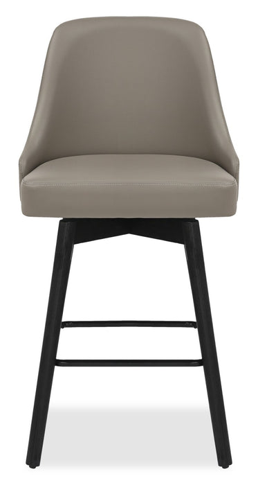 Tabouret Nash de hauteur comptoir en tissu de cuir végétalien et en métal avec siège pivotant - taupe